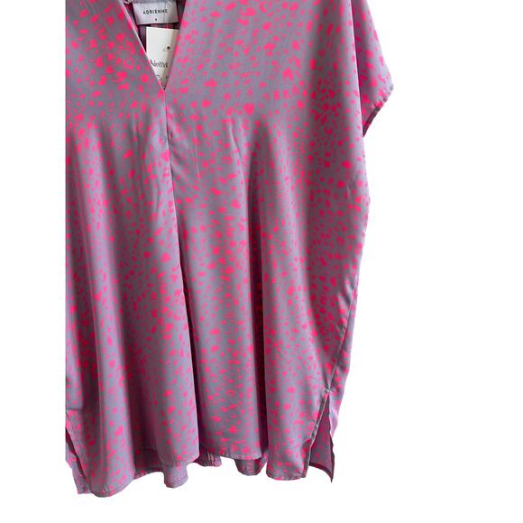 Adrienne Women's Small Purple and Pink Cheetah V-Neck Short Sleeve Blouse - Picture 6 of 13